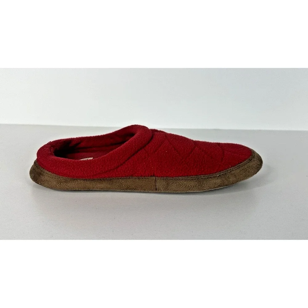 Lands End Kids Fleece Leather Hard Bottom Slippers Red Youth Adolescent Kids 7‎